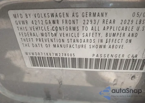 2007 Volkswagen Rabbit 4-Door z USA, uszkodzony, nr VIN WVWDR71K87W278085